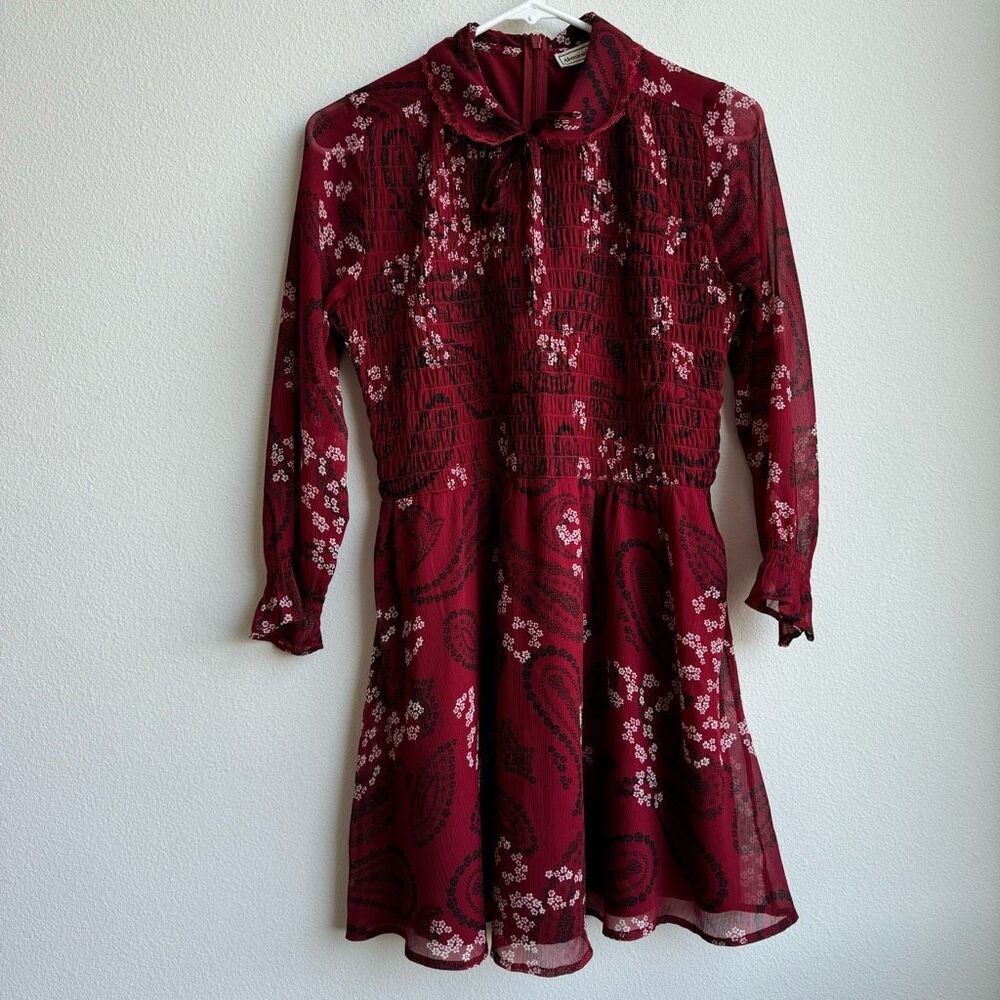 Abercrombie & Fitch Red Tier Peter Pan Collar Floral Flare Mini Dress Size Small